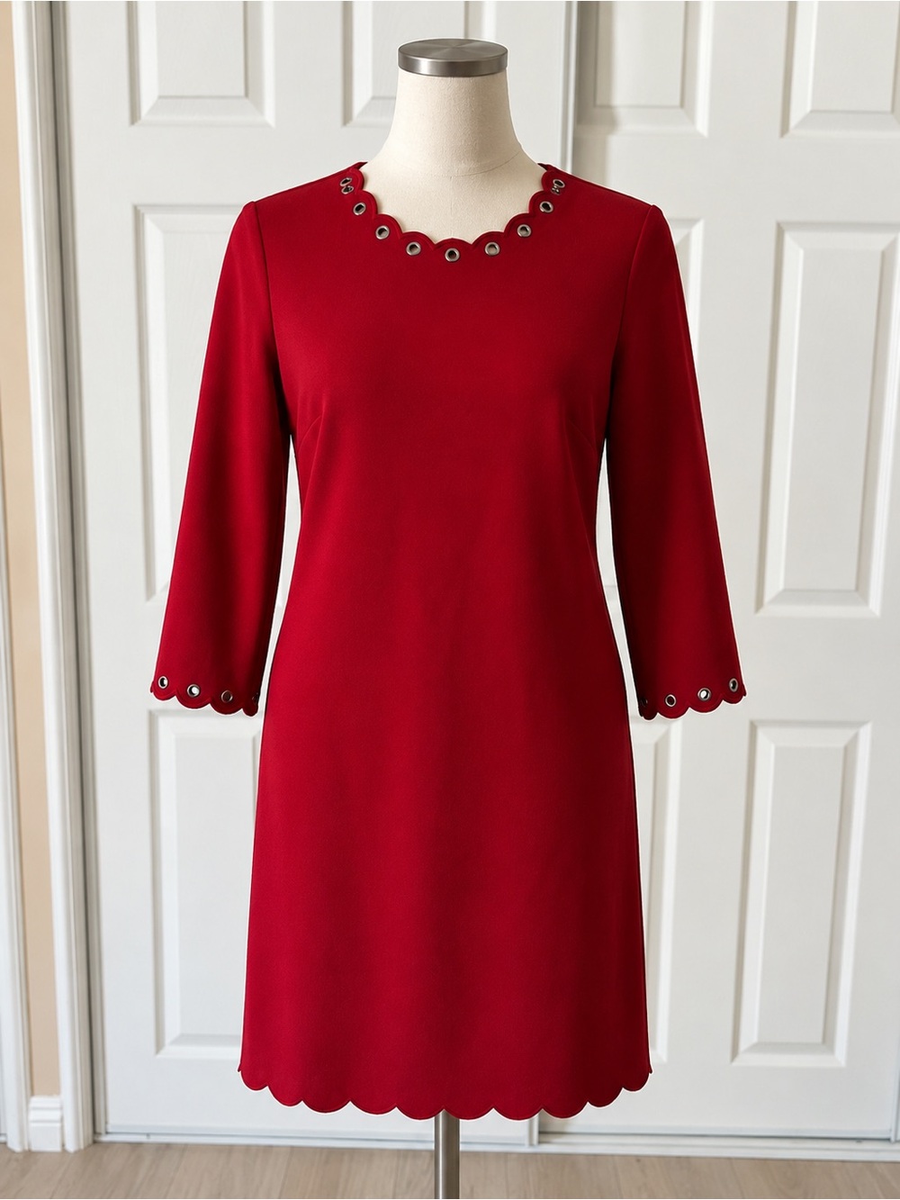 kate spade Red Long-Sleeve Shift Dress with Grommet Trim
